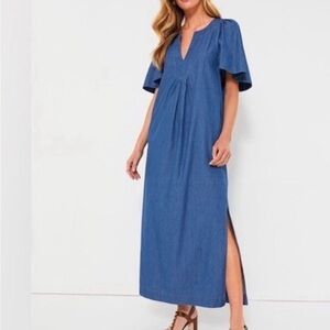 Tuckernuck Pomander Place Denim Finley Flutter Sleeve Maxi Dress xl NWT